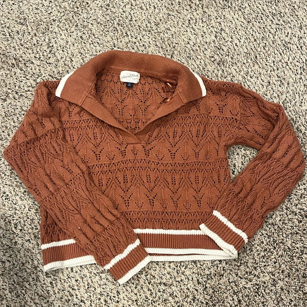 Universal Thread Rust Crocheted Cropped V-Neck Sw… - image 1